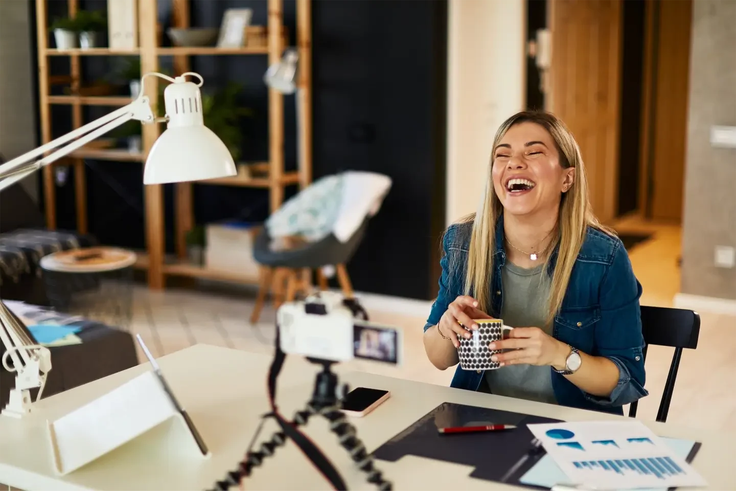 young-business-woman-recording-video-for-her-vlog-at-home-